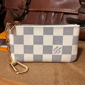 Louis Vuitton White and Navy Checkered Key Pouch